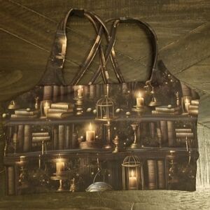 Elegant Candlelit Bookshelf Print Bra